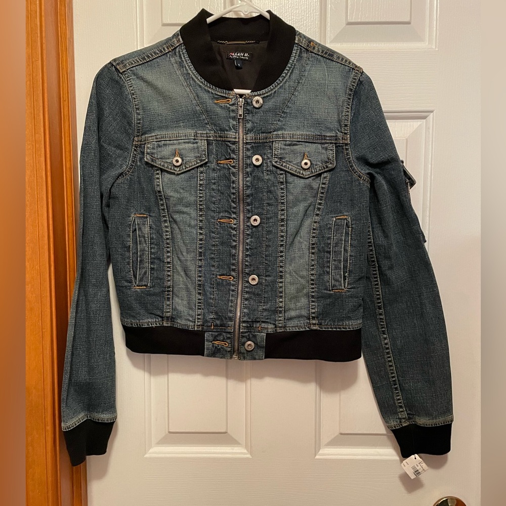 Allen B (by Allen Schwartz) zip-up denim jacket with black trim - NWT